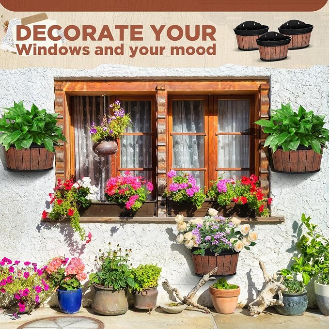 Layhit 6 Pcs Wall Hanging Planters Outdoor Pot Planter Wine Barrel Planter - Image 5