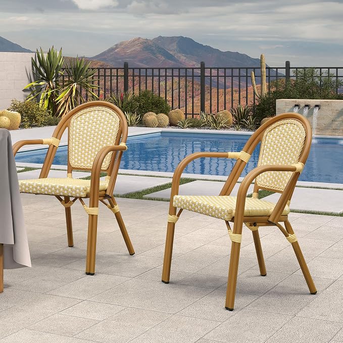 PURPLE LEAF French Bistro Chairs Set of 2 Hand-Woven Wicker Armchairs Outdoor - Image 2