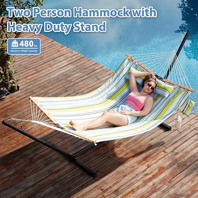 Two Person Hammock with Stand for Outside Heavy Duty, Outdoor Patio Hammock - Image 2