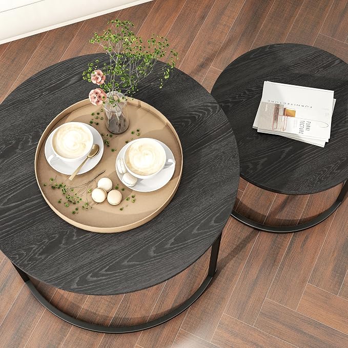HOJINLINERO Round Coffee Table, Nesting Coffee Table Set of 2, Center Tables - Image 5