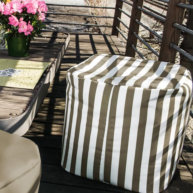 Jaxx Luckie Outdoor Patio Bean Bag Ottoman, Taupe Striped - Image 2
