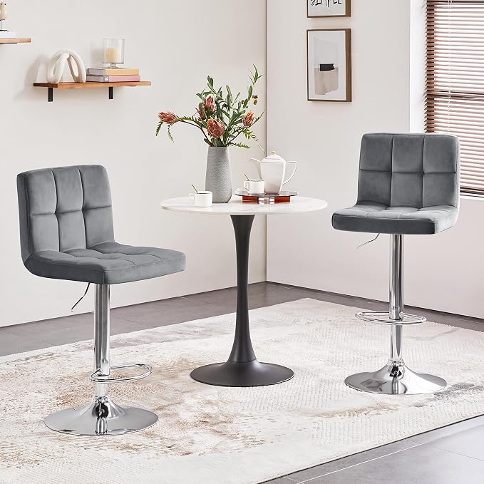 Yaheetech Bar Stools Set of 4, Velvet Fabric Swivel Barstools, Height - Image 4