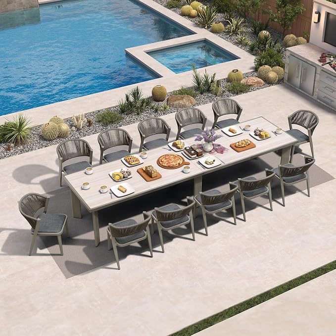 PURPLE LEAF 13-Piece Patio Dining Set Outdoor Furniture Rectangular Table and by PURPLELEAF