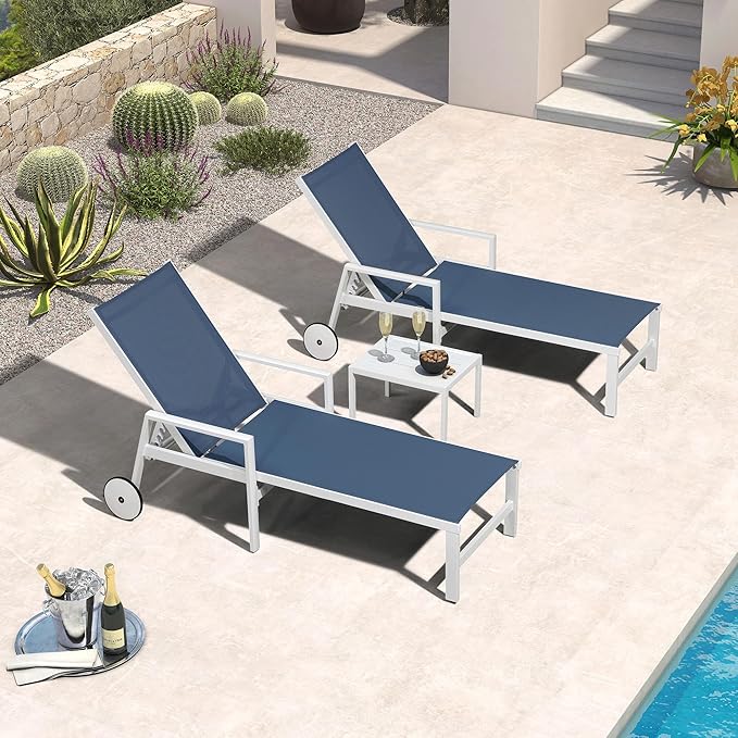 PURPLE LEAF Lounge Chair Outdoor Set 2 Pieces White Aluminum Chaise Lounge by PURPLELEAF