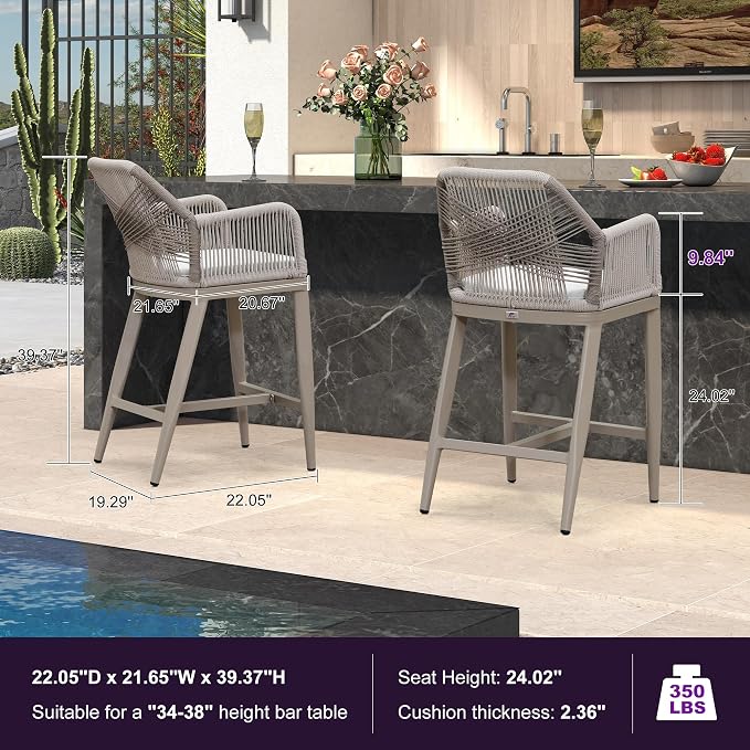 PURPLE LEAF Patio Counter Height Bar Stool 24" H Modern 1 Piece Rattan Outdoor - Image 3