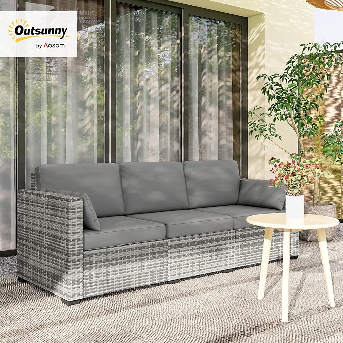 Outsunny Patio Couch PE Wicker Deep Seating Outdoor Sofa - Image 2