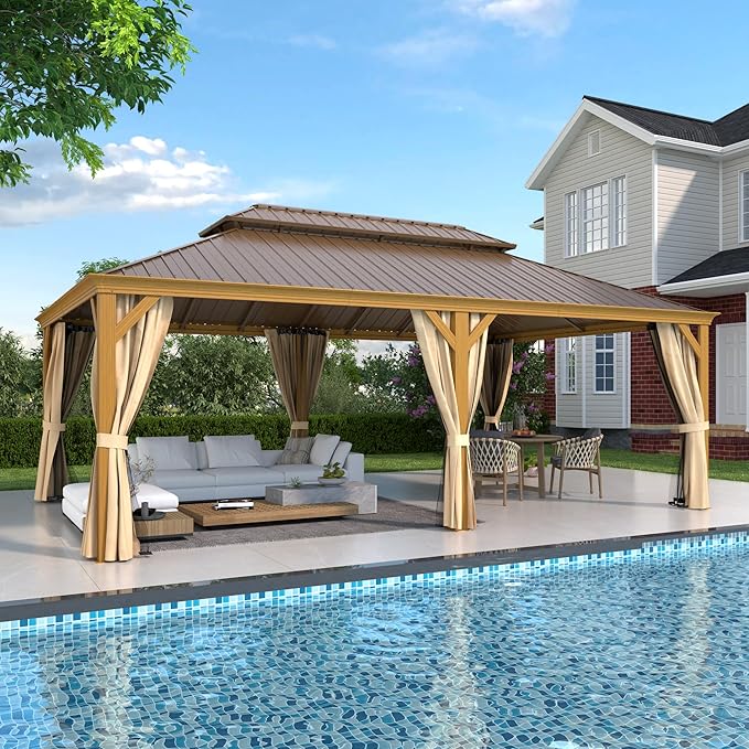 EROMMY 14'x24' Hardtop Gazebo, Galvanized Steel Double Roof by EROMMY