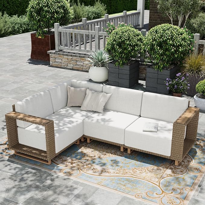 HERA'S HOUSE Patio Furniture Set, 4 Pieces Sectional Outdoor Rattan Wicker Sofa by HERASHOUSE