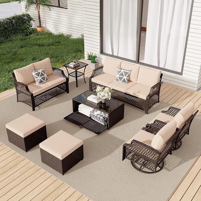 HOMREST 8 Piece Patio Furniture Set, Wicker Outdoor Conversation Set by HOMREST