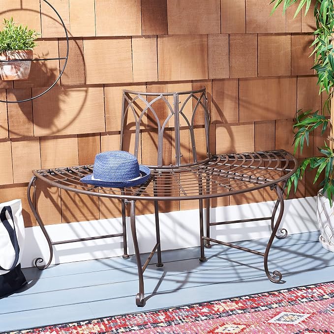 SAFAVIEH Outdoor Furniture Collection – Abia Rustic Brown Wrought Iron 50-Inch - Image 2