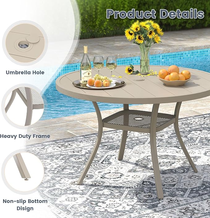 VICLLAX 7 Pieces Patio Outdoor Dining Set, 47.2" Round Metal Table - Image 6