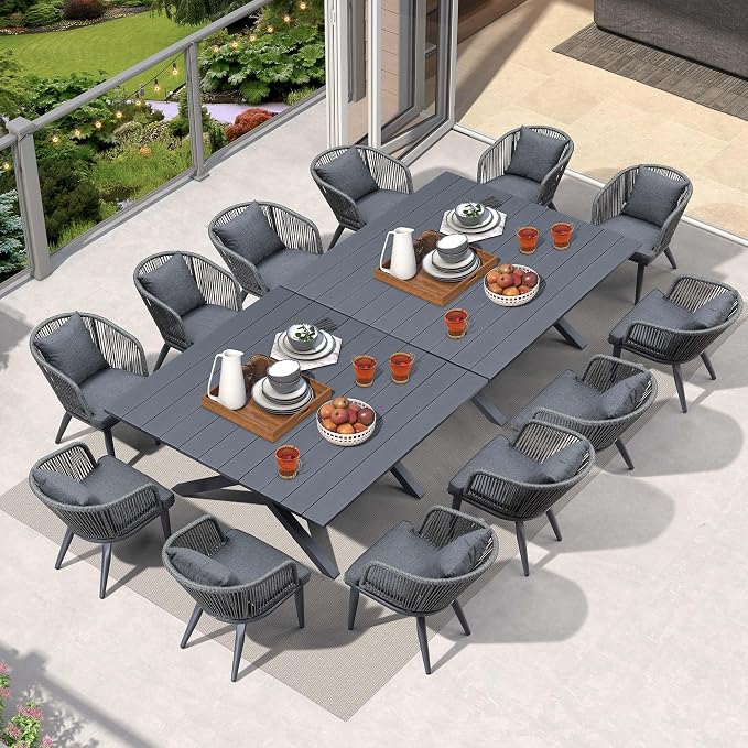 PURPLE LEAF 14 Pieces Patio Dining Set Wicker Outdoor Furniture Oversize by PURPLELEAF