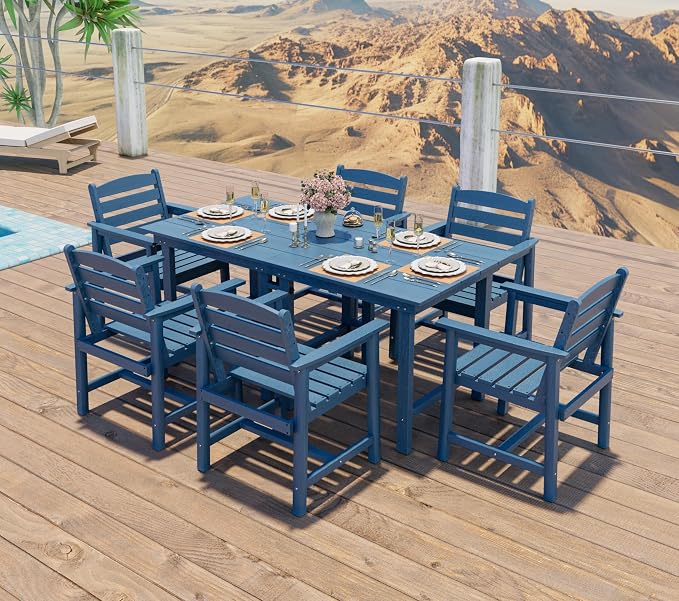 Anbuy Patio HDPE Dining Table Set, 7-Piece Outdoor Dining Table Sets, 2 in 1 - Image 8