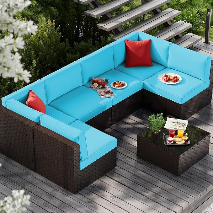 Vongrasig 7 Pieces Patio Furniture Sets, Outdoor All-Weather Wicker Patio - Image 2