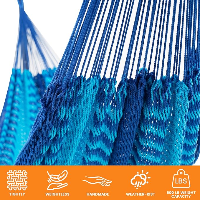 Lazy Daze Hammocks Handwoven Mayan Hammock, 10.5 FT Soft Rope Double Hammocks - Image 5