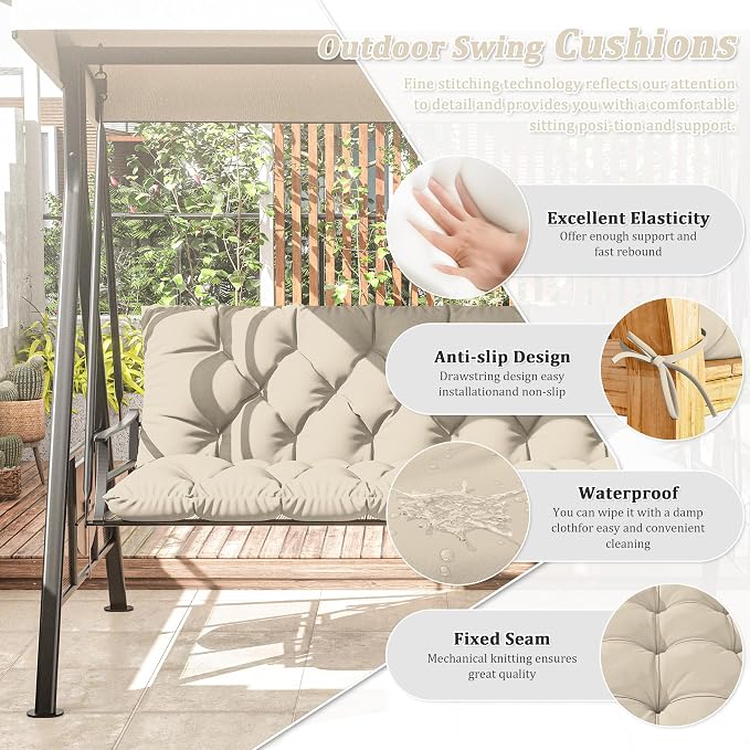 Porch Swing Cushion with Backrest 2-3 Seater Outdoor Bench Cushions Waterproof - Image 3