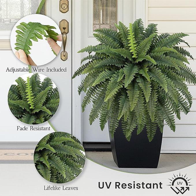 42" Artificial Boston Fern Large Bush Plants, 2 Bundles of Fake Ferns - Image 3