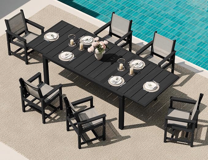 SERWALL 7-Piece Patio Dining Sets, All Weather HDPE Patio Furniture Set by SERWALL