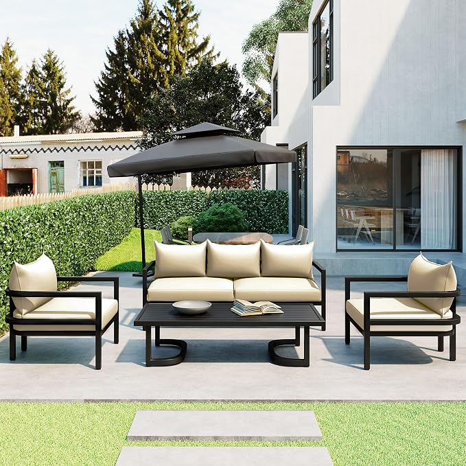 LUMISOL Aluminum Outdoor Patio Sectional Sofa Set, 4-Piece Modern Conversation - Image 2