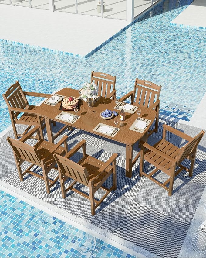 Ciokea HDPE Outdoor Dining Set, 7-Piece Patio Table and Chairs Set - Image 8