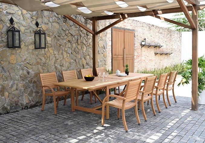 Amazonia Berlin 9-Piece Rectangular Extendable Patio Dining Set | Teak Finish | - Image 10