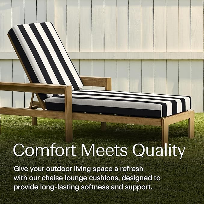 Honeycomb Outdoor Heritage Chaise, 26 x 80, Cabana Stripe Black & Ivory Chair - Image 2