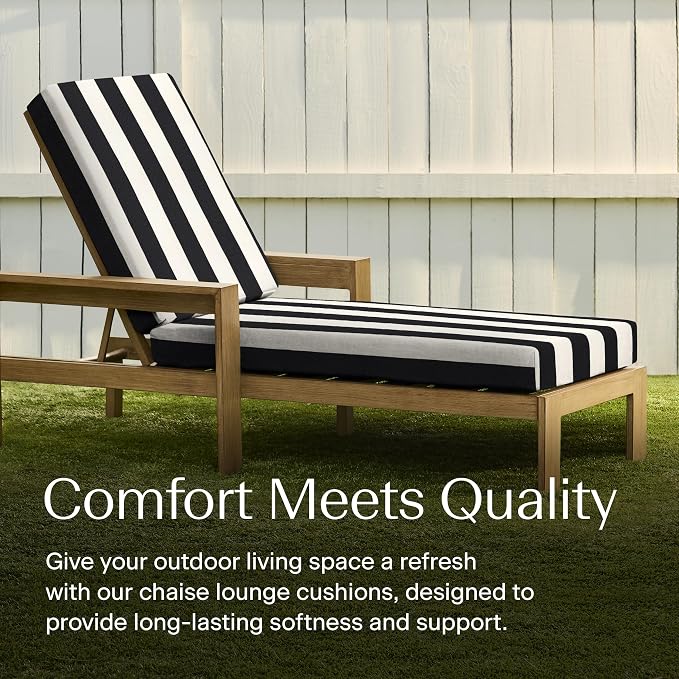 Honeycomb Outdoor Heritage Chaise, 23 x 75, Cabana Stripe Black & Ivory Chair - Image 2