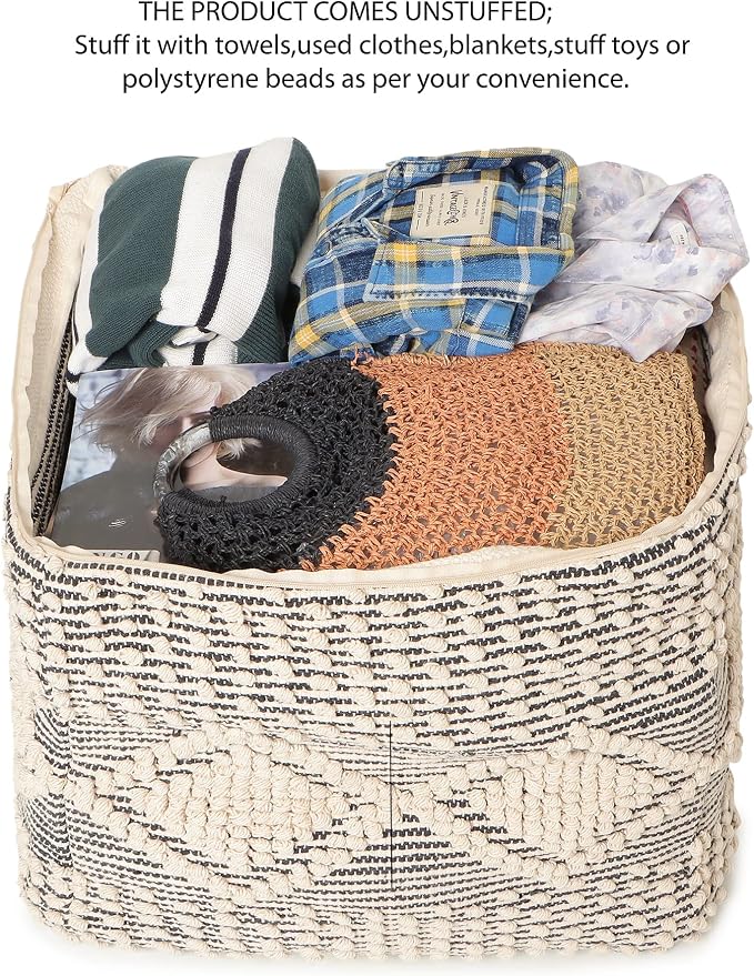 REDEARTH · UNSTUFFED Square Pouf Ottoman Cover Textured Storage Boho Cube Poof - Image 4