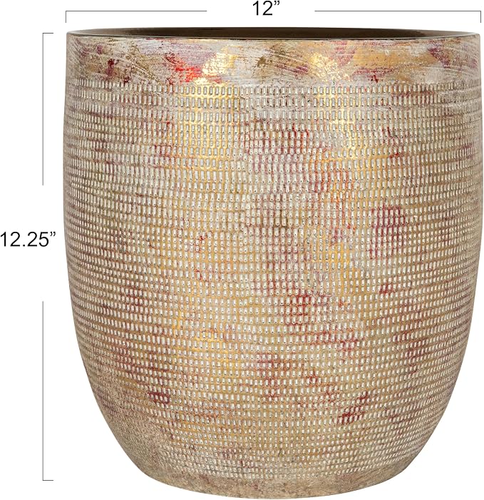 Creative Co-Op Embossed Textured Stoneware Planter, Metallic Gold - Image 2