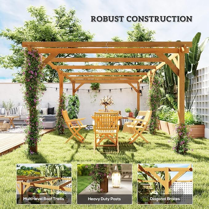 Outsunny 20' x 10' Outdoor Pergola, Wood Gazebo Grape Trellis - Image 5