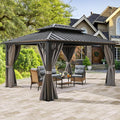 YITAHOME 10X12FT Gazebo Hard Top Patios Aluminum Frame Double Roof Canopy by YITAHOME