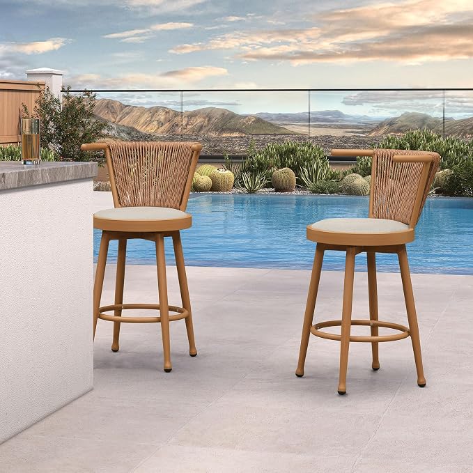 PURPLE LEAF Outdoor Swivel Counter Height Bar Stools Set of 2 Metal Modern - Image 3