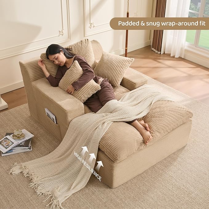 63" Chaise Lounge Chair Indoor, Set of Convertible Sleeper Sofa Couch - Image 5