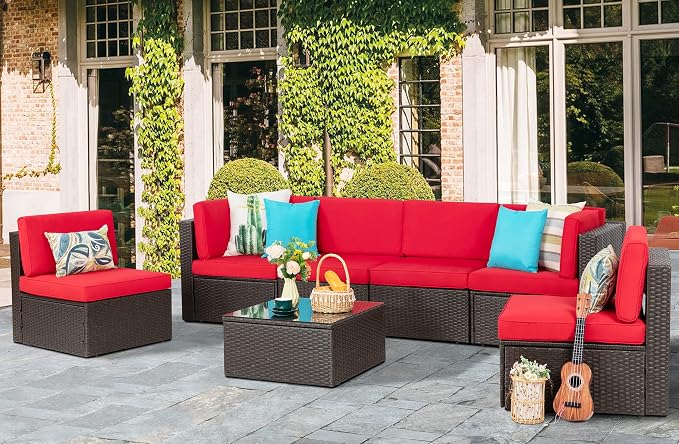 Vongrasig 7 Pieces Patio Furniture Sets, Outdoor Modular Sectional Sofa Patio - Image 3