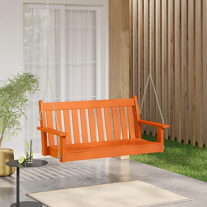 COSTAELM Paradise Outdoor Patio HDPE Hanging Front Porch Swing Bench - Image 2