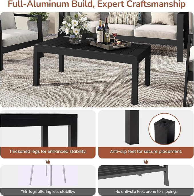 Wisteria Lane Aluminum Outdoor Coffee Table, Water-Resistant Metal Patio Side - Image 4