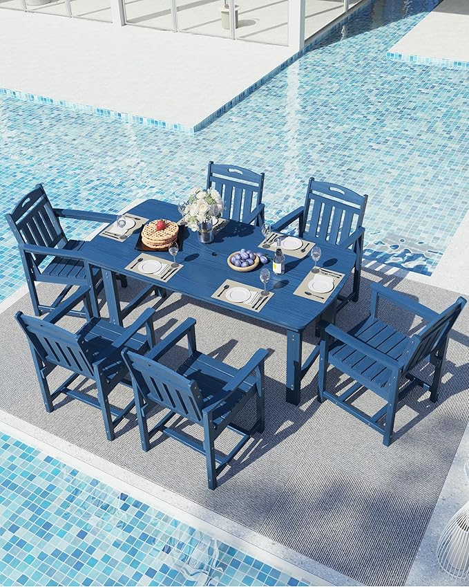 Ciokea HDPE Outdoor Dining Set, 7-Piece Patio Table and Chairs Set - Image 9