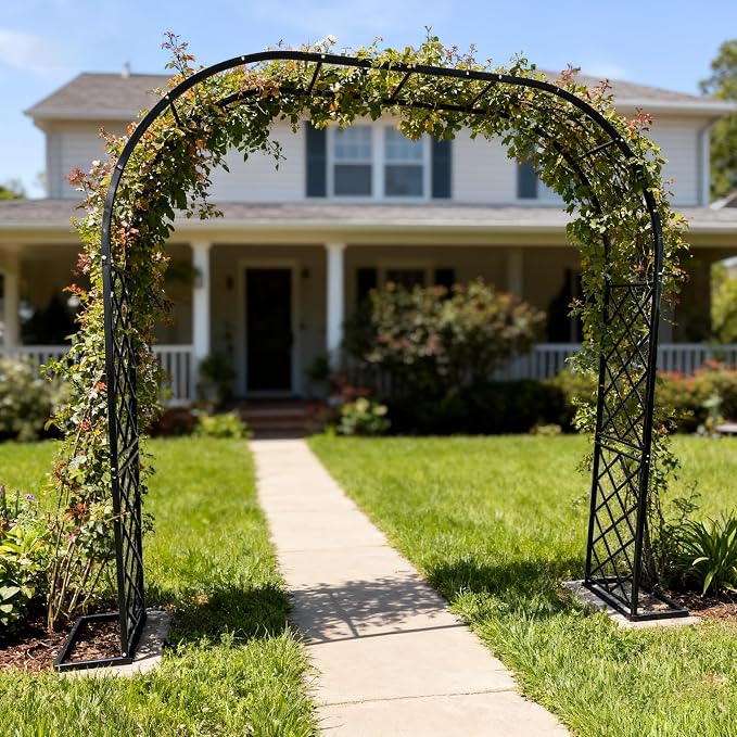 Metal Garden Arbor, 90.5" W x 94.5" H Heavy Duty Metal Garden Arch Trellis - Image 7