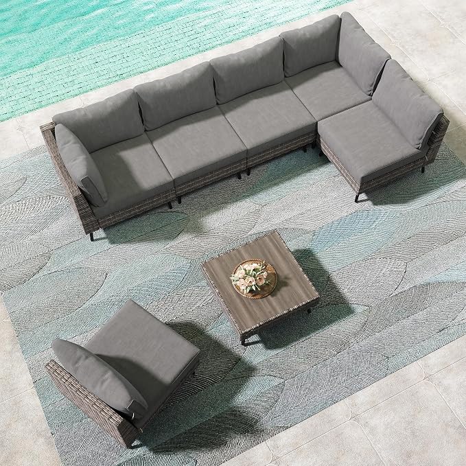 LAUSAINT HOME Outdoor Patio Furniture, 7 Piece Outdoor Sectional Sofa PE Rattan - Image 8