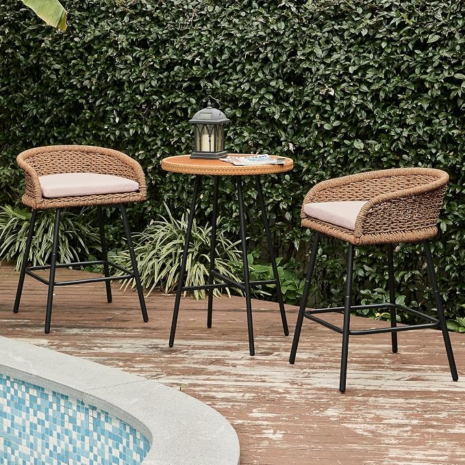 25" Outdoor Counter Height Bar Stools Set of 6, Modern Patio Wicker Bar Chairs - Image 7