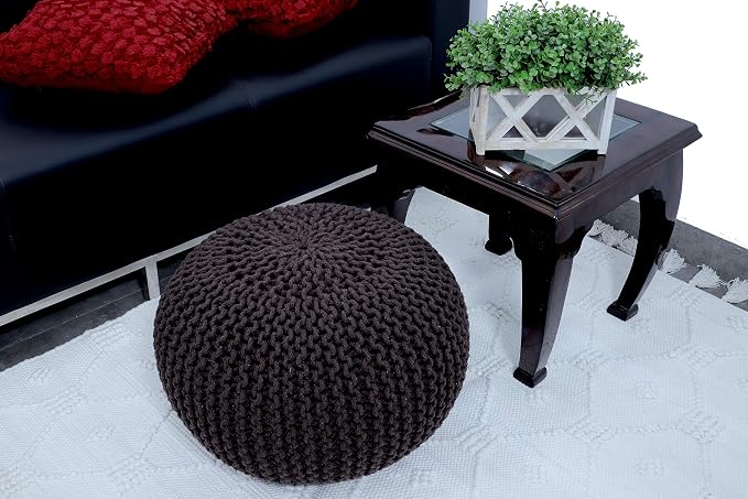 FRELISH DECOR Round Pouf Ottoman Hand Knitted 100% Cotton Pouf Foot Stool - Image 6