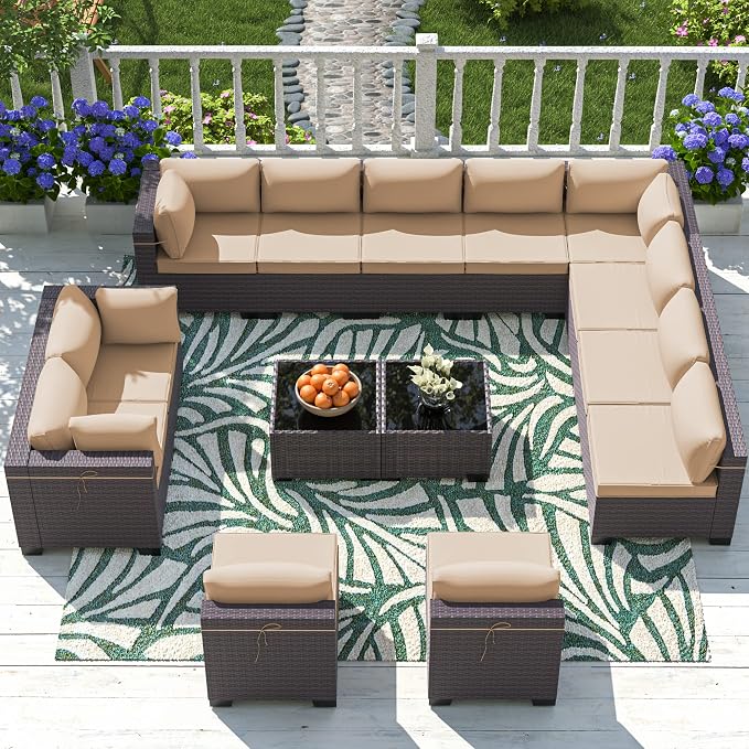 Outdoor Patio Furniture Set, 14 Pieces Outdoor Sectional Furniture Patio Sofa by ASJMR