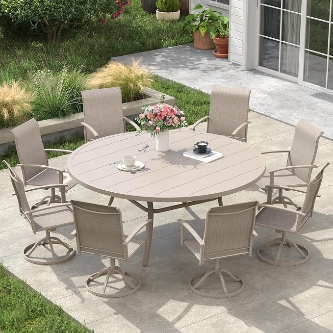 VICLLAX 60" Round Patio Table, Outdoor Dining Table - Image 5