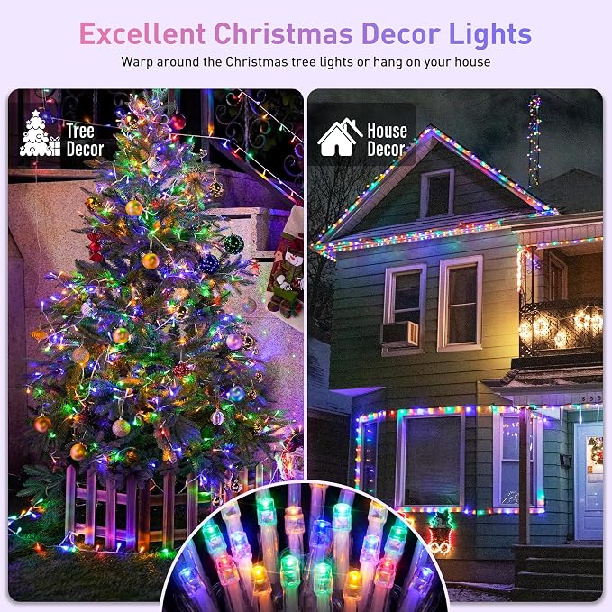 JMEXSUSS 300 LED Multicolor Christmas Tree Lights 8 Modes Colored String Lights - Image 2