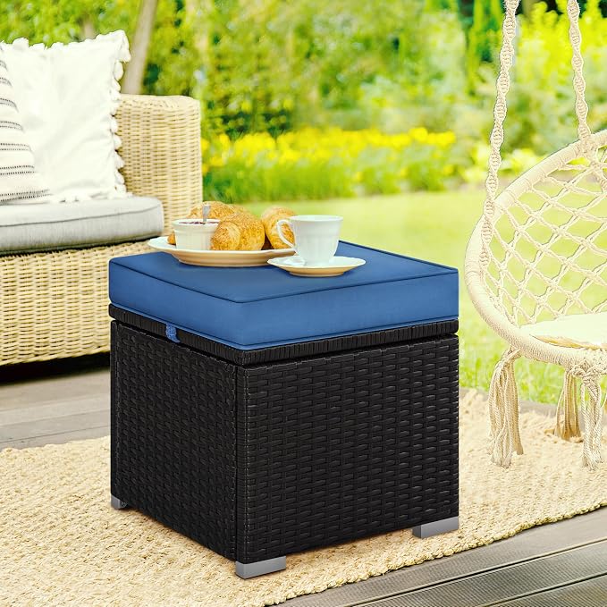 Yaheetech Wicker Ottomans, Outdoor/Indoor Footstools, Additional Seating - Image 2