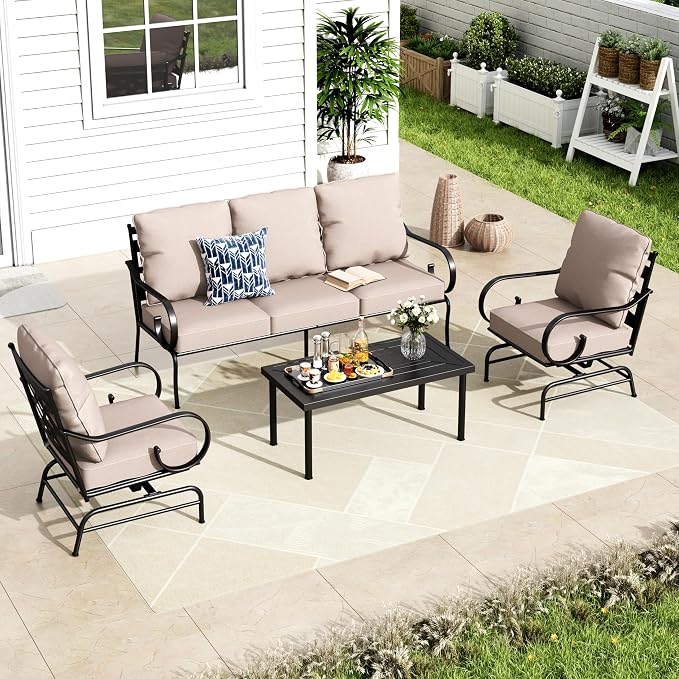 MFSTUDIO 5 Seats Large Metal Patio Conversation Sets, 4 Pieces Outdoor Patio by MFSTUDIO