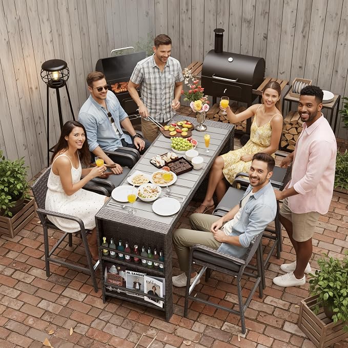 NICESOUL 7-Piece Outdoor Patio Bar Set, Wicker High Top Table - Image 3