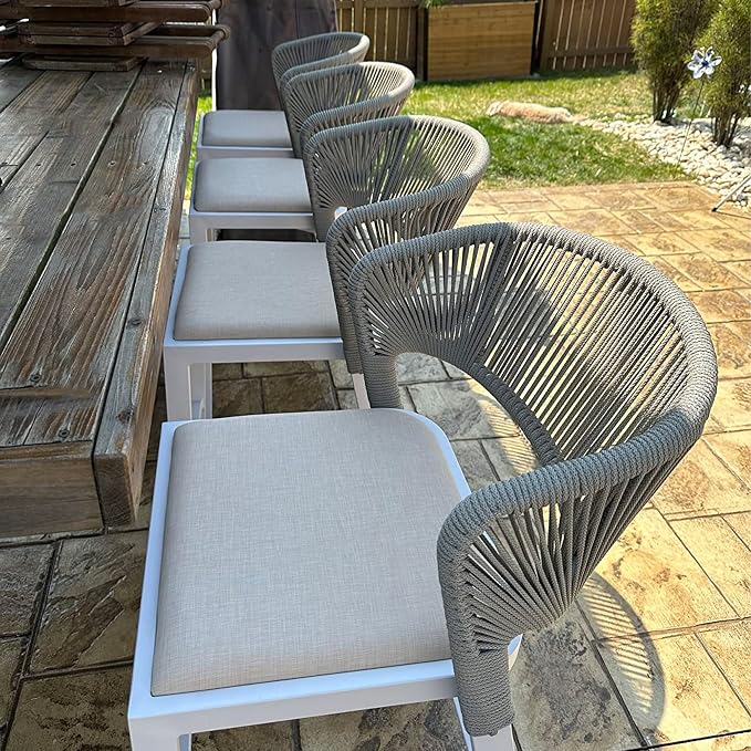 PURPLE LEAF Counter Height Bar Stool Set of 4 Modern Aluminum Rattan Wicker by PURPLELEAF