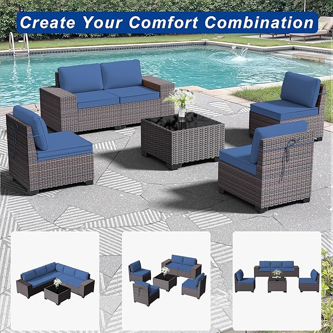 Outdoor Patio Furniture Set, 6 Pieces Outdoor Sectional Furniture High Backrest - Image 8