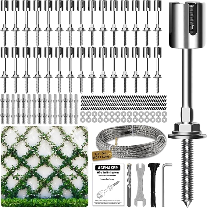 Wire Trellis for Climbing Plants Outdoor, 30-Set Wall Wire Trellis Kit by Acemaker